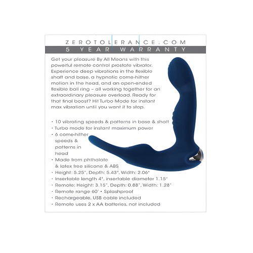 Zero Tolerance By All Means Prostate Vibrator w/ Remote Control - Blue