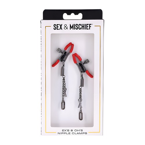Sex & Mischief Pinzas para Pezones Ex's & Oh's - Rojo/Negro