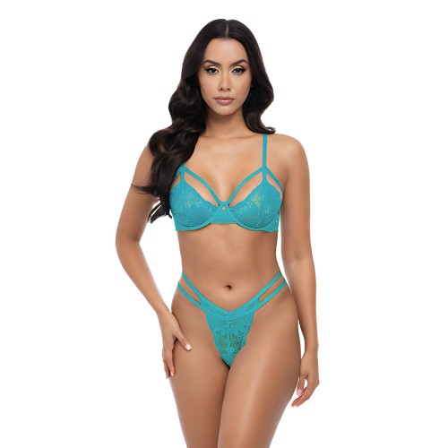 Raya Sujetador con Aro de Encaje y Conjunto de Panty - Azul Playa L/XL