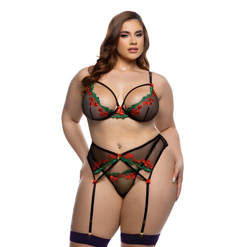 Cherry Delight Lace Bra Set - Black 1X
