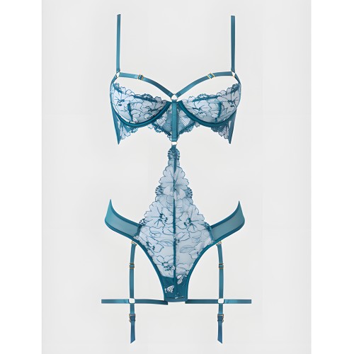 Teddy de Encaje Nova con Ligas - Azul Jade LG