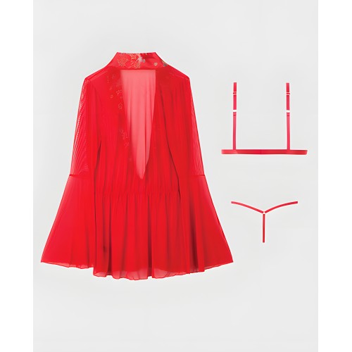 Set de Bata de Malla Transparente Dragon - Rojo SM