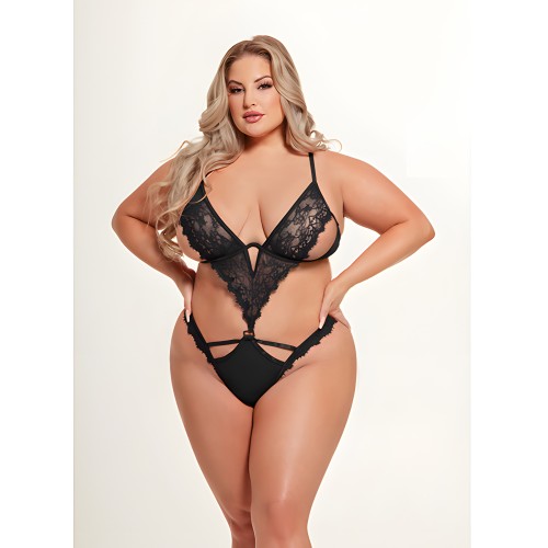 Nadia Lace & Mesh Cutout Teddy - Black 1X/2X