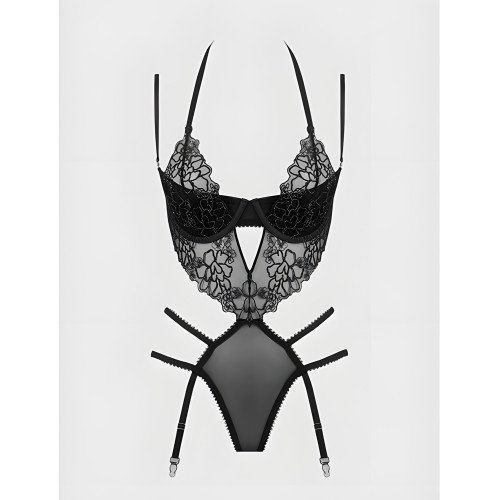 Eden Embroidered Lace Teddy - Black XL