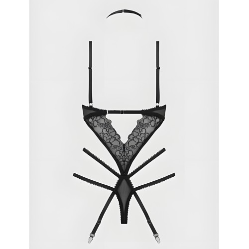 Eden Embroidered Lace Teddy - Black XL