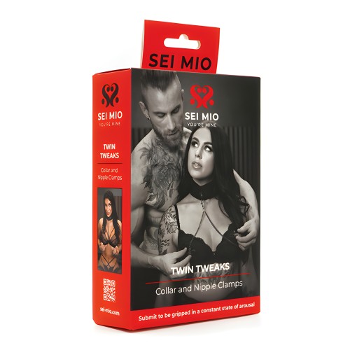 Collar de Terciopelo Sei Mio Twin Tweaks con Sujetadores de Pezones - Negro