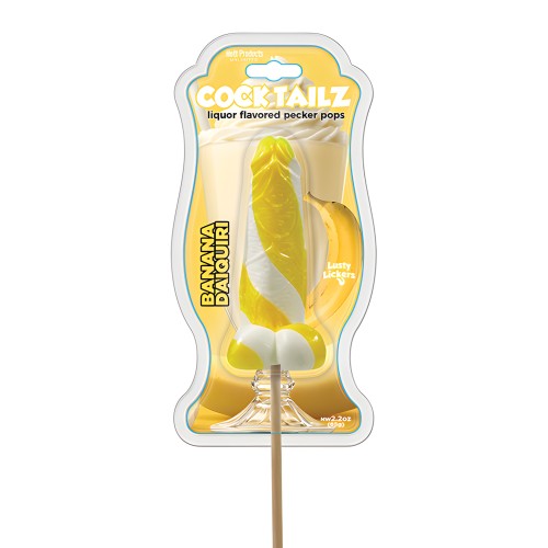 Cock Tailz Liquor Flavored Pecker Pops - Banana Daiquiri Yellow/White Stripe