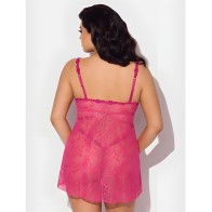 Yvone Lace Babydoll w/Front Closure & G-String 2 pc Set - Pink 3X/4X