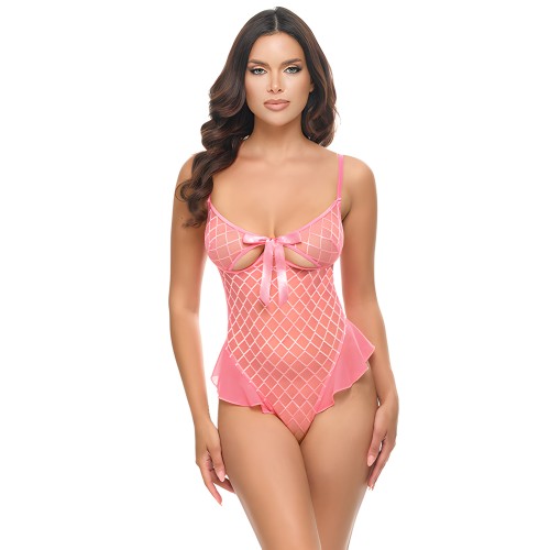 Aubrielle Diamond Mesh Underwire Teddy - Pink SM