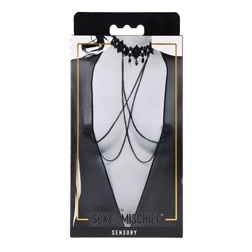 Lace Collar with Nipple Ties - Black