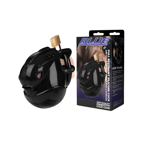 Full Restraint Silicone Cock & Balls Chastity Device - 100% Coverage Black