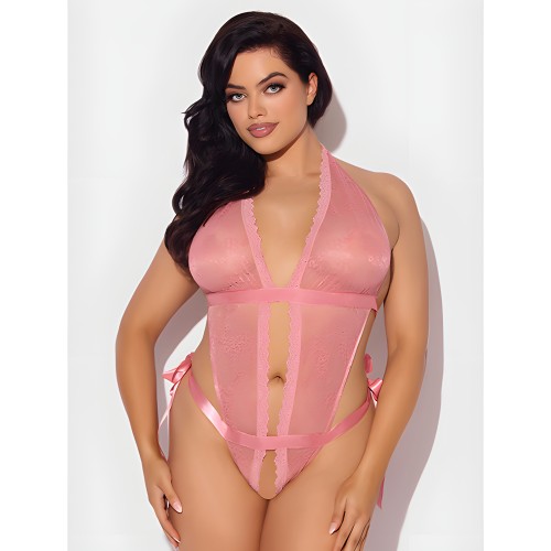 Kiki Lace & Satin Drop Off Teddy - Rose 3X/4X