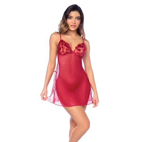 Luxe Babydoll con Correas Ajustables y G-String - Rojo S/M