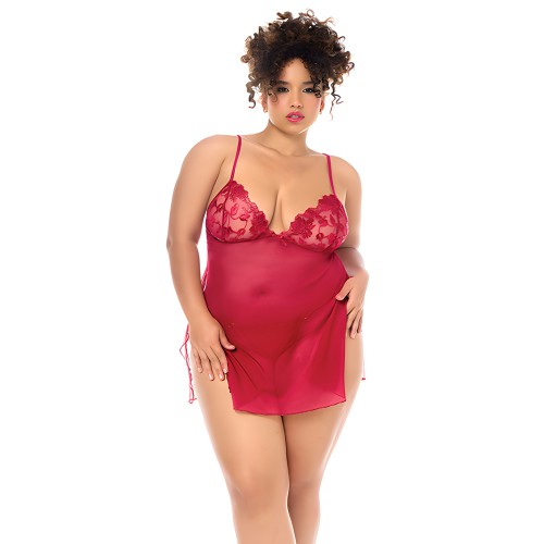 Babydoll Luxe con Tirantes Ajustables y Tanga - Rojo 1X/2X