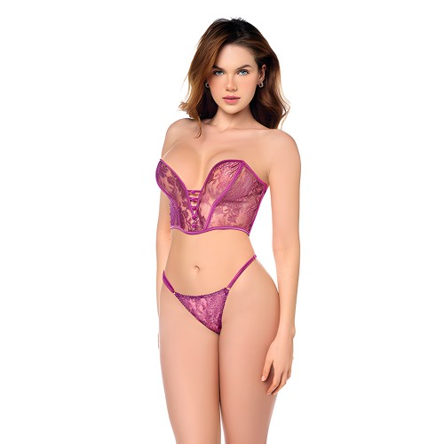 Mesh Bustier & G-String Set - Pink L/XL | Mapale
