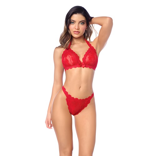 Lacy Halter Top w/Panty 2 pc Set - Red S/M
