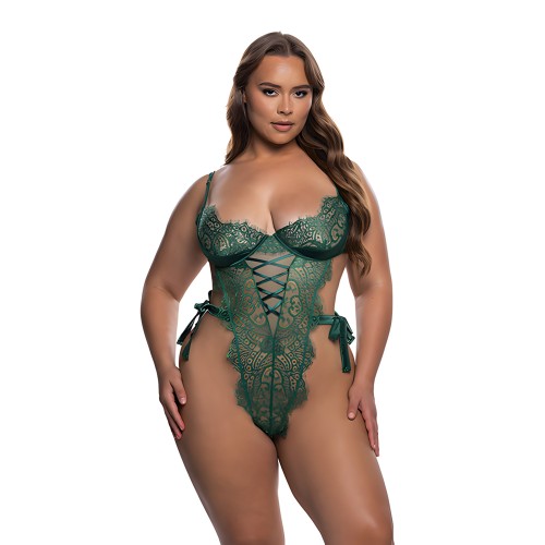 Dreamer's Lust Lace and Satin Teddy - Green 2X