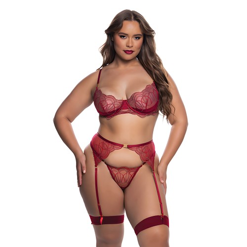 Beaded Belle 3-Piece Garter Set - Red 1X