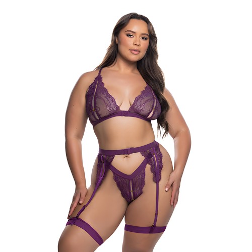 Floral Lace Fetish 2 pc Set - Purple 1X/2X
