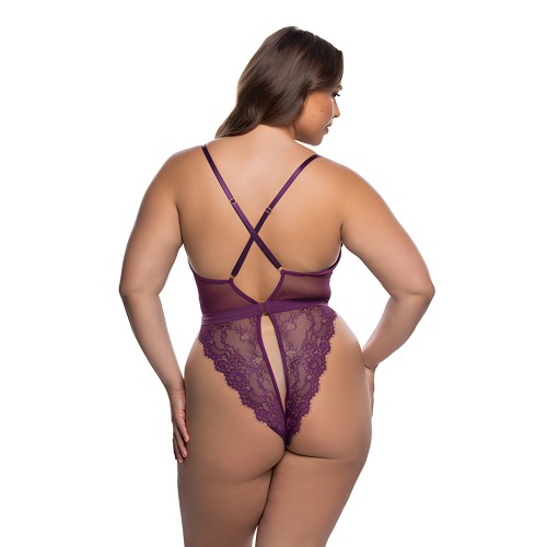 Floral Lace Fetish Teddy - Purple
