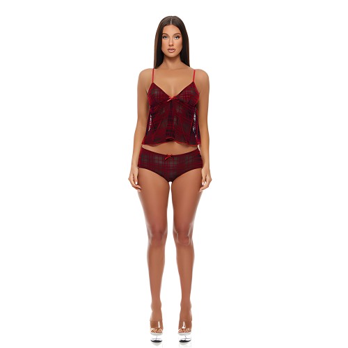 Velvet Lines Cami & Boy Short Set - Red/Black LG