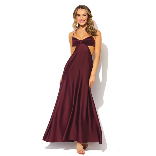Brigeta Satin Cut Out Long Dress - Burgundy XL | House of Desire