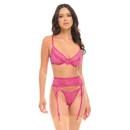 Conjunto de Encaje y Malla Julia - Rosa L/XL