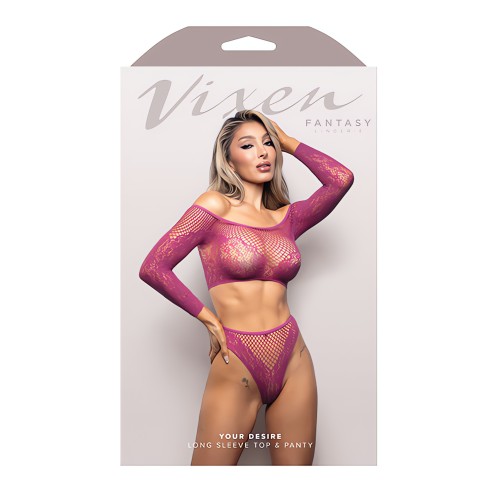 Vixen Scalloped Long Sleeve Set - Magenta O/S