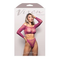 Vixen Scalloped Long Sleeve Set - Magenta O/S