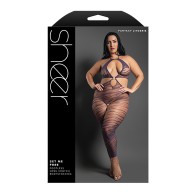 Sheer Set Me Free Mesh Body Stocking w/Zebra Pattern & Open Crotch - Purple QN
