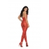 Opaque Net Striped Bodystocking Open Crotch Red O/S