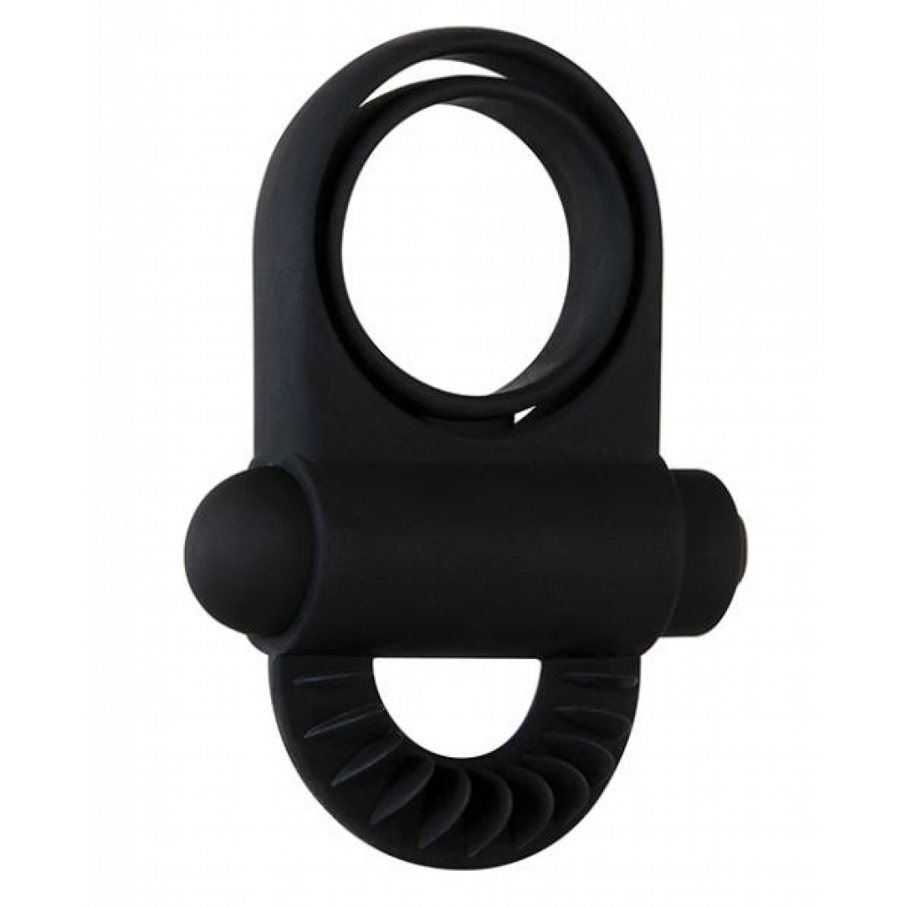 Bell Ringer Black Vibrating Penis Ring & Ball Strap