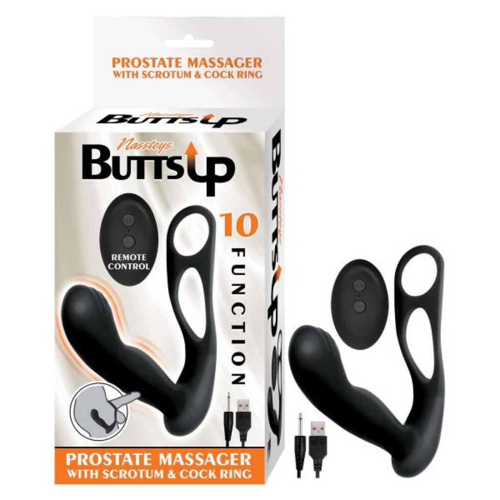 Butts Up Prostate Massager W/ Scrotum & Penis Ring Black