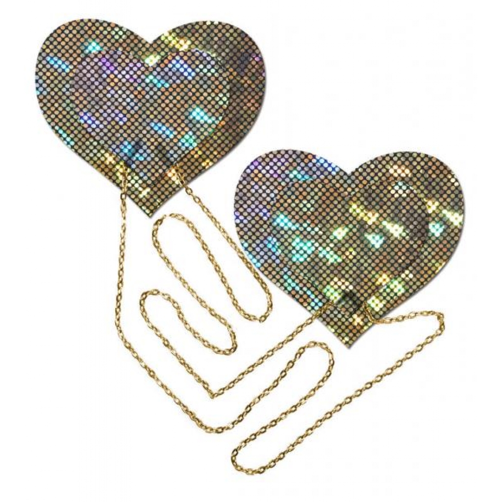 Gold Shattered Disco Ball Heart With Gold Chains Pasties