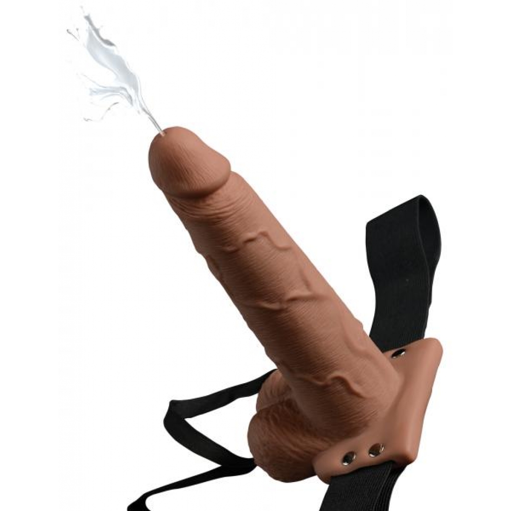Fetish Fantasy 7.5 inches Hollow Squirting Strap On with Balls Tan