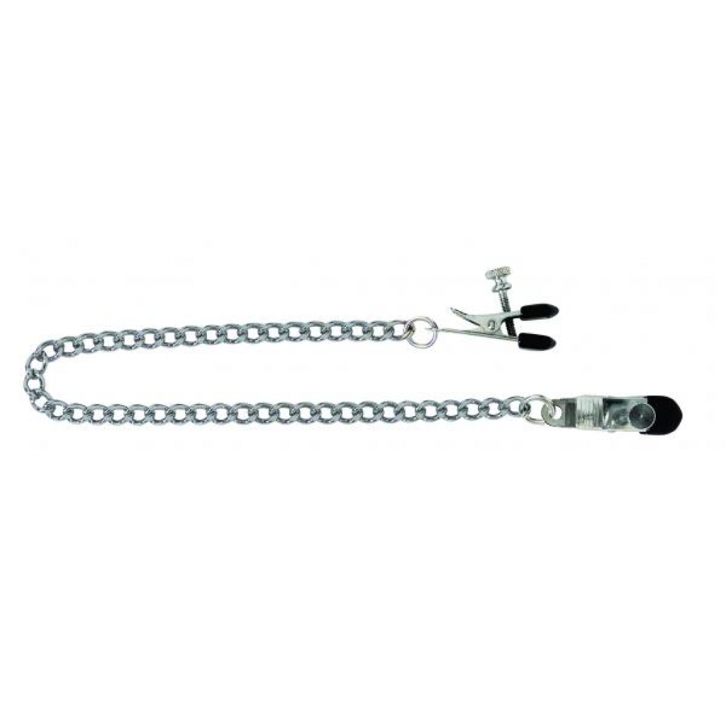 Adjustable Broad Tip Nipple Clamps With Link Chain Silver