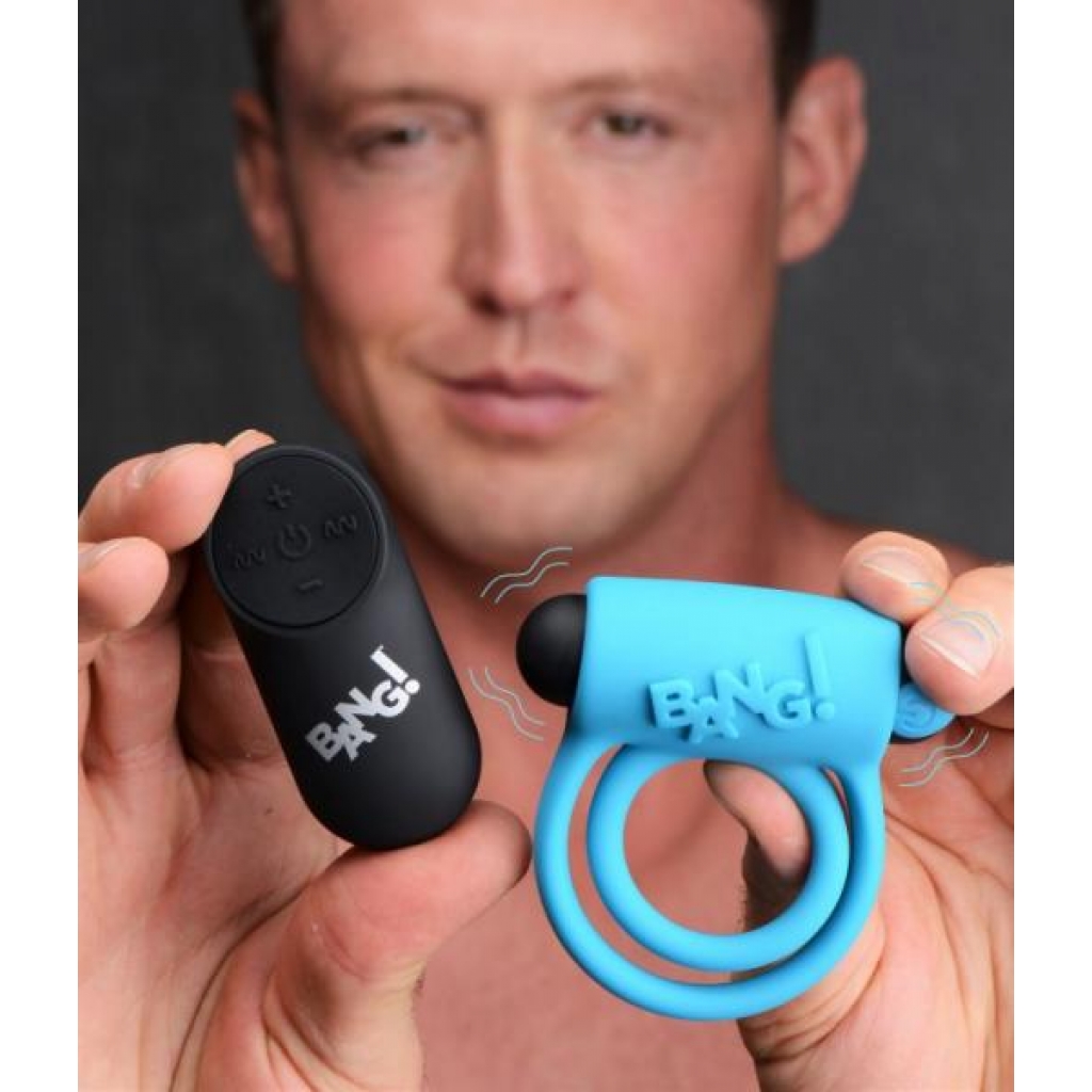 Bang! Silicone Penis Ring & Bullet W/ Remote Blue