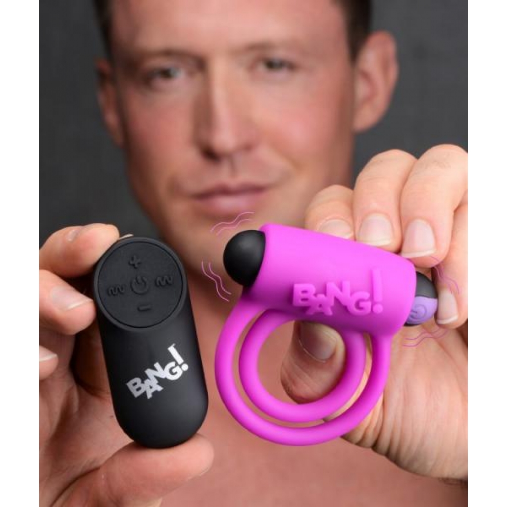 Bang! Silicone Penis Ring & Bullet W/ Remote Purple